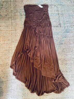 Anthropologie Celandine Brown Strapless Ruched Asymmetric-Hem Dress XS NWT